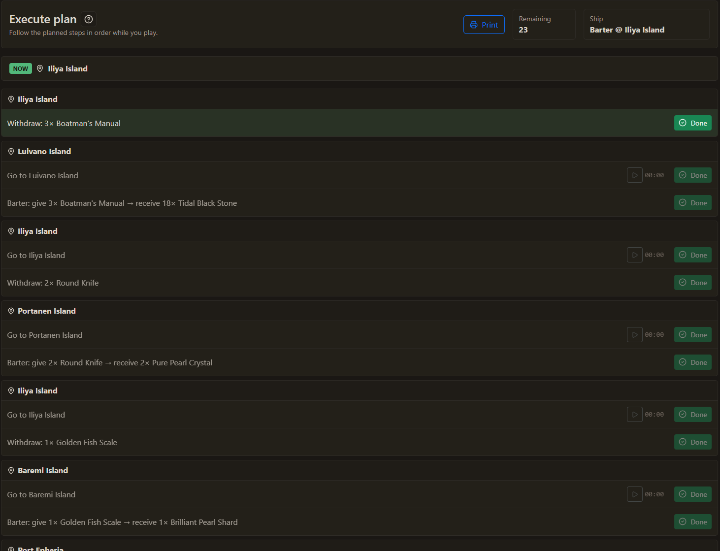 BDO barter execute checklist screenshot