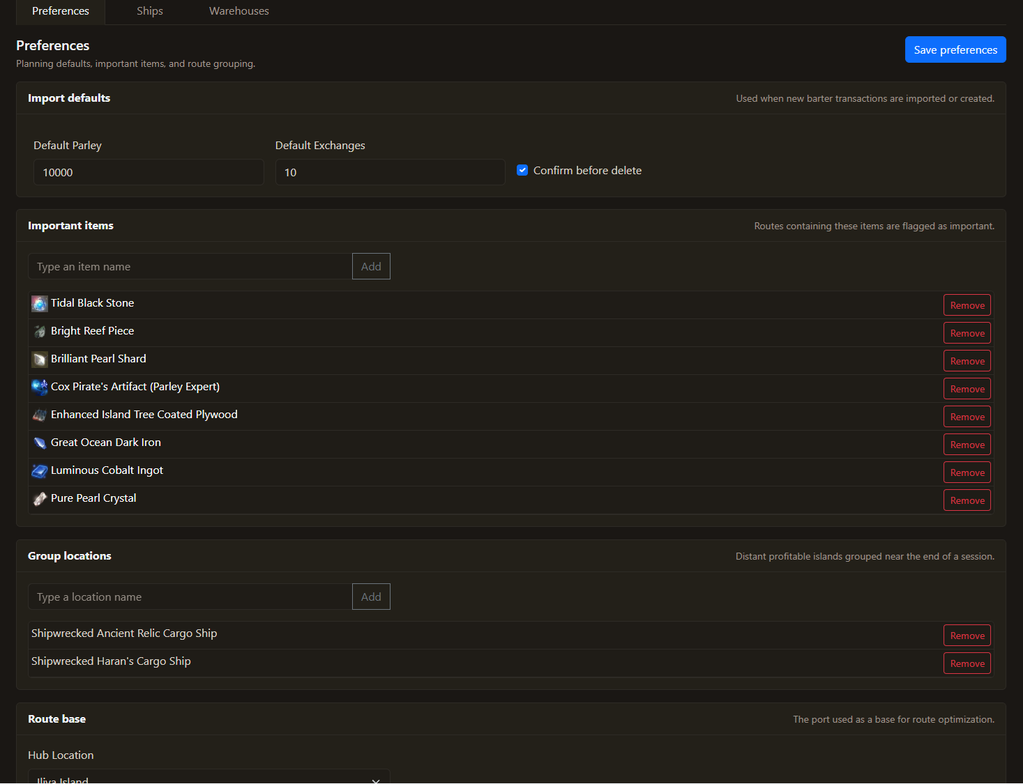 Your preferences for a better barter planning experience